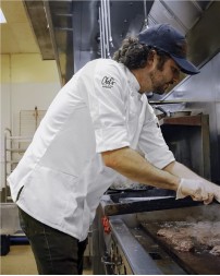 Chef Designs 054M Deluxe Airflow Chef Coat - 65/35 Poly/Cotton Twill with 100% Poly Stretch Panels Men's Double-Breasted Chef Coat | S-4XL