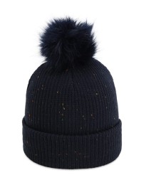 Imperial 6014 The Montage Pom Cuffed Beanie – 95/5 Acrylic/Polyester Confetti Flecked Yarn Grey Fleece Lining Faux Fur Pom | One Size