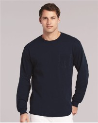 Gildan 2410 Unisex Ultra Cotton® Long Sleeve Pocket T-Shirt – 6 oz. 100% US Cotton | Long Sleeve | Chest Pocket | Classic Fit | Taped Neck & Shoulders | OEKO-TEX