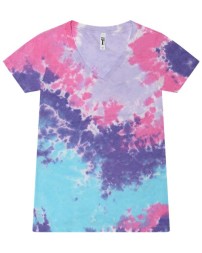 Colortone 1075 Women's Tie-Dyed V-Neck T-Shirt - 4 oz. 60/40 Ring-Spun Cotton/Polyester Slim Fit Women's V-Neck Tie-Dye Tee | XS-3XL