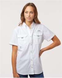 Columbia 212473 Womens PFG Bahama Short Sleeve Shirt - 100% Tactel Nylon Omni-Shade UPF 50 Quick-Dry Hidden Shoulder Vents Mesh Back Rod Holder | XS-XXL