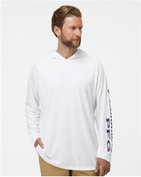 Columbia 212482 Mens PFG Terminal Tackle Hooded Long Sleeve T-Shirt - 100% Polyester Omni-Shade UPF 50 Omni-Wick Relaxed Fit Raglan PFG Branding | S-XXL