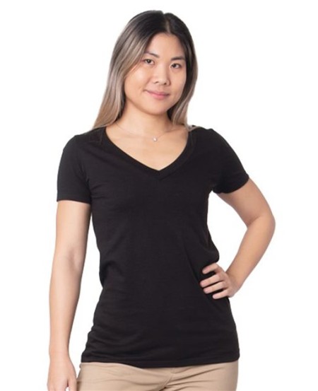Bayside 5875 Women's USA-Made Fine Jersey V-Neck T-Shirt – 4.2 oz. 100% Combed Ring-Spun Cotton V-Neck | S–2XL