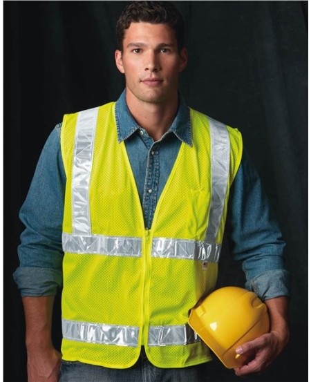 Bayside 3785 Unisex USA-Made Mesh Safety Vest – ANSI Class 2 Level 2 100% Polyester Mesh with 3M Reflective Stripes | M–5XL