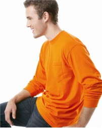 Bayside 1730 Unisex USA-Made 50/50 Long Sleeve Pocket T-Shirt – 5.4 oz. 50/50 Cotton/Poly LS Pocket Tee | S–4XL
