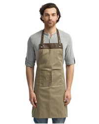 Artisan Collection by Reprime RP123 Espresso Bib Apron – 6 oz. Poly/Cotton with Faux Leather Trim | One Size