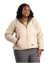 Berne Apparel WHJ43 Women's Softstone Hooded Coat – 10 oz. Heavy-Duty Cotton Duck with Heavyweight Sherpa Body | Women's Work Coat | Side Vents, Extended Back