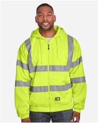 Berne Apparel HVF021T Men's Tall Hi-Vis Class 3 Lined Full-Zip Hooded Sweatshirt – 9 oz. 100% Polyester Fleece with Mesh Lining | ANSI/ISEA 107-2015 Type R Class 3 | Tall Sizing
