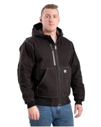 Berne Apparel HJ61 Men's Modern Hooded Jacket – 10 oz. 100% Cotton Sanded Duck with Heavyweight Quilted Liner | Rain-Blocker Hood, Zippered Media Port Pocket
