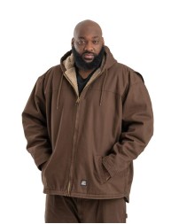 Berne Apparel HJ626 Men's Heartland Washed Duck Hooded Work Coat – 12 oz. 100% Cotton Sanded Duck with Heavyweight Sherpa Body Lining | Extended Back, Hidden Knit Storm Cuffs