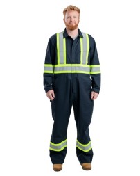 Berne Apparel HVC250 Men's Safety Striped Unlined Coverall – 7.5 oz. 55/45 Cotton/Poly Twill Unlined Coverall with 2