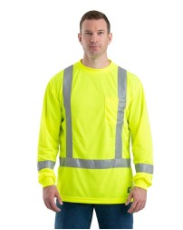 Berne Apparel HVK013 Men's Hi-Vis Class 3 Performance Long Sleeve Pocket T-Shirt – 4 oz. Polyester Birdseye Mesh | ANSI/ISEA 107-2015 Type R Class 3 | 2