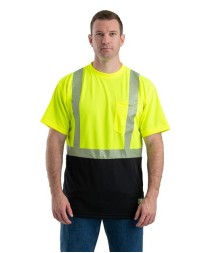 Berne Apparel HVK017 Men's Hi-Vis Class 2 Color Blocked Pocket T-Shirt – 4 oz. Polyester Birdseye Mesh | ANSI/ISEA Class 2 | Short Sleeve with Black Bottom Panels | 2