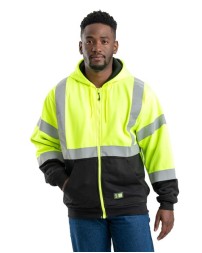 Berne Apparel HVF023 Men's Hi-Vis Class 3 Color Block Full-Zip Hooded Sweatshirt – 9 oz. Blended Fleece ANSI Class 3 Hi-Vis Hoodie | Color Block with Black Panels | 2