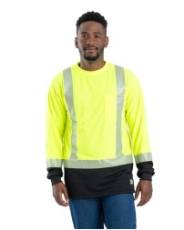 Berne Apparel HVK018 Men's Hi-Vis Class 3 Color Blocked Long Sleeve T-Shirt – 4 oz. Polyester Birdseye Mesh | ANSI/ISEA Class 3 | Long Sleeve Color Block | 2