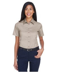 Harriton M500SW Women's Easy Blend Short Sleeve Twill Dress Shirt with Stain-Release – 5 oz. 55/45 Cotton/Poly Twill | XS–3XL