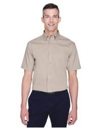 Harriton M500S Men's Easy Blend Twill Dress Shirt with Stain-Release – 4.5 oz. 55/45 Cotton/Poly Twill Short-Sleeve Shirt