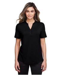 North End NE100W Women's JAQ Snap-Up Stretch Performance Polo – 5.3 oz. 69/26/5 Poly/Lyocell/Spandex, Henley Snap