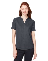 North End NE102W Women's Replay Recycled Polo – 4 oz. 100% Recycled Polyester Embossed Interlock, Henley Snap, Hi-Low