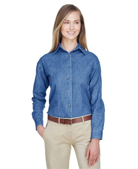 UltraClub 8966 Cypress Denim Shirt – Women's 6.5 oz. 100% Cotton Denim Long-Sleeve Woven Shirt