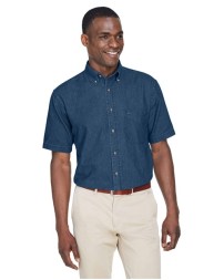 Harriton M550S Men's Denim Shirt – 6.5 oz. 100% Cotton Denim Short-Sleeve Work Shirt