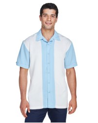 Harriton M575 Men's Two-Tone Camp Shirt – 5 oz. 66/34 Rayon/Polyester Bedford Cord Two-Tone Camp Shirt | S–4XL