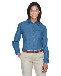 Harriton M550W Women's Denim Shirt – 6.5 oz. 100% Cotton Denim Long-Sleeve Women's Shirt | S–3XL