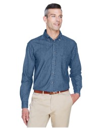Harriton M550T Men's Tall Denim Shirt – 6.5 oz. 100% Cotton Denim Long-Sleeve Tall Work Shirt | XLT–3XLT