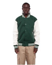 Shaka Wear SHLLJ Letterman Jacket - 11.8 oz. 100% Polyester Body/Sleeves Heavyweight Striped Rib Snap Front | S-3XL