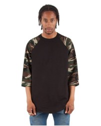 Shaka Wear SHRAGCM Three-Quarter Sleeve Camo Raglan T-Shirt - 6 oz. 100% USA Cotton 18 Singles Camo Sleeves | S-3XL