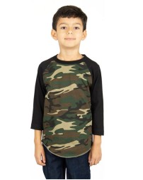 Shaka Wear SHRAGCY Youth Three-Quarter Sleeve Camo Raglan T-Shirt - 6 oz. 100% USA Cotton 18 Singles | Youth S-XL