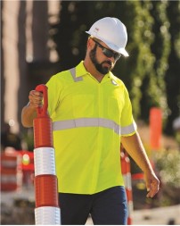 Red Kap SS24HV Men's High Visibility Safety Short Sleeve Work Shirt – 5 oz. ANSI Class 2/3 Polyester | M–4XL