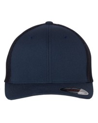 Flexfit 6511 Trucker Cap – 55/43/2 Polyester/Cotton/PU Spandex | Structured Six-Panel Mid-Profile | Permacurv® Silver Undervisor | Sewn Eyelets | Fitted S/M–OSFA