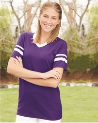 Augusta Sportswear 360 V-Neck Jersey with Striped Sleeves – 4.8 oz. 50/50 Cotton/Polyester Knit | S–3XL