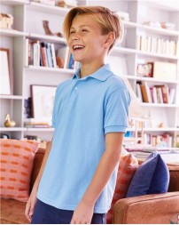 Hanes 054Y Youth EcoSmart® Jersey Polo – 5.2 oz. 50/50 Cotton/Polyester | EcoSmart® Jersey | Welt Collar & Ribbed Cuffs | Clean Finished Placket | CiCLO® Certified