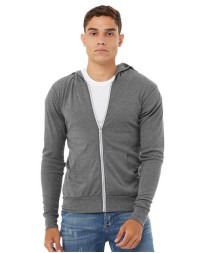 BELLA CANVAS 3939 Unisex Triblend Lightweight Full-Zip Hooded Long Sleeve Tee – 5.6 oz. 50/25/25 Poly/Airlume Cotton/Rayon Triblend Full-Zip Hooded Tee