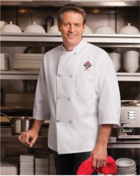 Chef Designs 402 Three-Quarter Sleeve Chef Coat - 7 oz. 65/35 Poly/Cotton Twill Double-Breasted 3/4 Sleeve Chef Coat | S-4XL