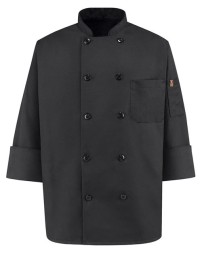 Chef Designs 425 Ten Pearl Button Black Chef Coat - 100% Spun Polyester Double-Breasted Black Chef Coat | XS-5XL