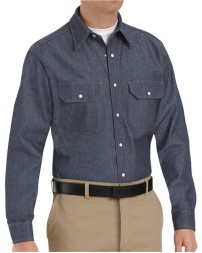 Red Kap SD78 Men's Deluxe Denim Long Sleeve Shirt – 10 oz. 100% Cotton Fineweave Denim, Pearlized Snaps, Flap Pockets