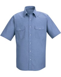 Red Kap SC24 Men's Deluxe Western Style Short Sleeve Shirt – 4 oz. 65/35 Chambray, Pearl Gripper, Spade Pockets