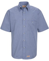 Red Kap SP84 Men's Mini-Plaid Uniform Short Sleeve Shirt – 3.5 oz. 65/35 Poplin, Touchtex, Tortoise Shell Buttons