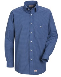 Red Kap SP74 Men's Mini-Plaid Uniform Long Sleeve Shirt – 3.5 oz. 65/35 Poplin, Touchtex, Tortoise Shell Buttons