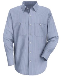 Red Kap SL10 Men's Industrial Stripe Long Sleeve Work Shirt – 4.25 oz. 65/35 Mock Oxford, Touchtex, Yarn-Dyed Stripes