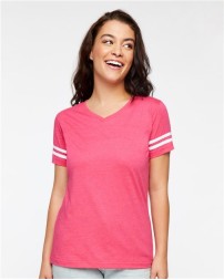 LAT 3537 Women's Football V-Neck Fine Jersey Tee – Women's 4.5 oz./yd² Short-Sleeve T-Shirt | XS–3XL