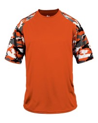 Badger 2141 Youth Camo Sport T-Shirt – 3.5 oz. 100% Polyester Moisture-Management Youth Performance Tee with Sublimated Camo Shoulder Panels | XS–XL