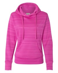 J. America 8662 Women's Odyssey Striped Performance Fleece Lapover Hooded Sweatshirt – 7.5 oz. Women's Pullover hoodie | S–2XL