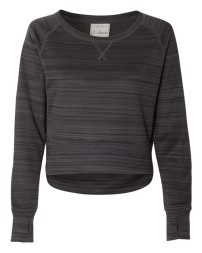 J. America 8663 Women's Odyssey Striped Performance Fleece Hi-Low Crewneck Sweatshirt – 7.5 oz. Women's Crewneck sweatshirt | S–2XL