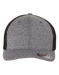 Flexfit 6311 Mélange Trucker Cap – 92/8 Polyester/PU Spandex | Mélange Jersey Front/Stretch Mesh Back | Structured Mid-Profile Six-Panel | Permacurv® Black Undervisor | OEKO-TEX