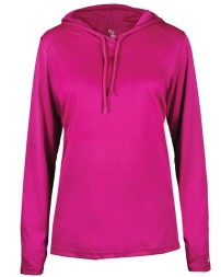 Badger 4165 Women's B-Core Long Sleeve Hooded T-Shirt – 3.5 oz. 100% Polyester Hooded Women's LS Tee | XS–2XL