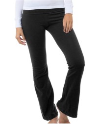 Bayside 9050 Women's USA-Made Yoga Pants – 95% Cotton/5% Spandex Fold-Over Waistband, Approx. 32